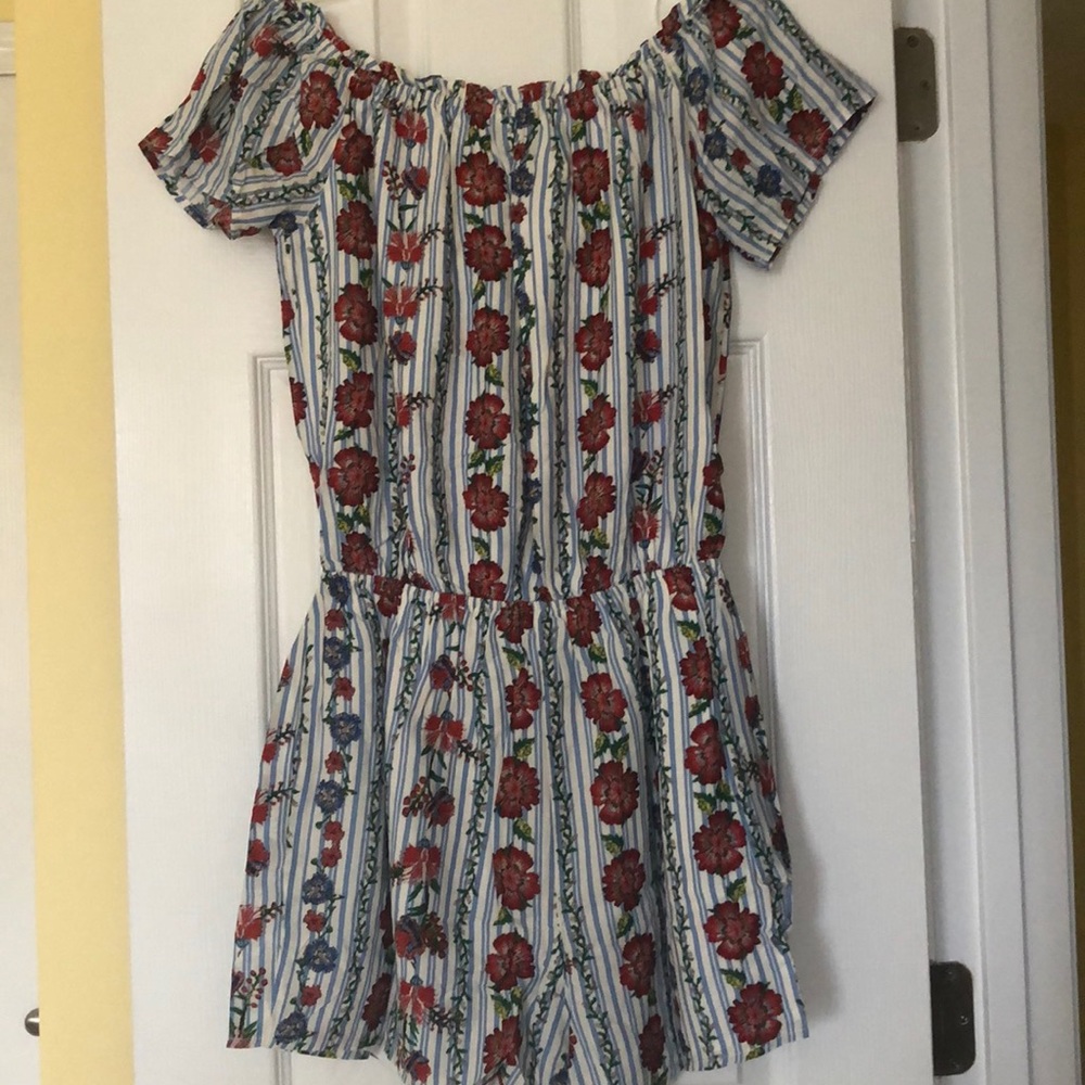 Miss Me Blue Floral OTS Romper - Picture 7 of 7